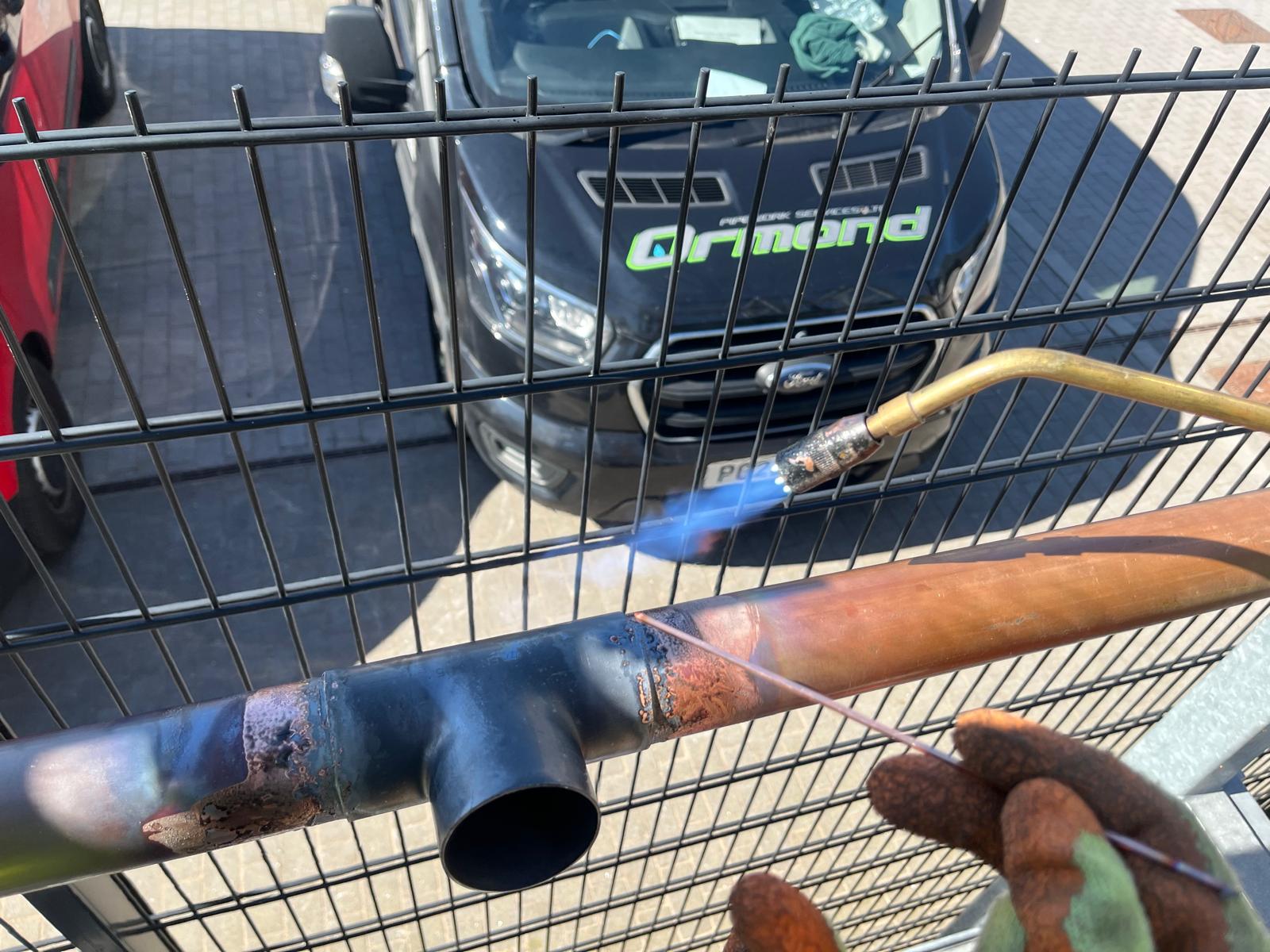 54mm brazed copper pipework installation